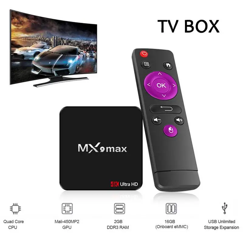 

MX9 Max Network TV Set-top Box Android 8.1 OS RK3328 Quad-Core 64bit Cortex-A53 2G/16GB 4K TV BOX USB3.0 Smart TV Box