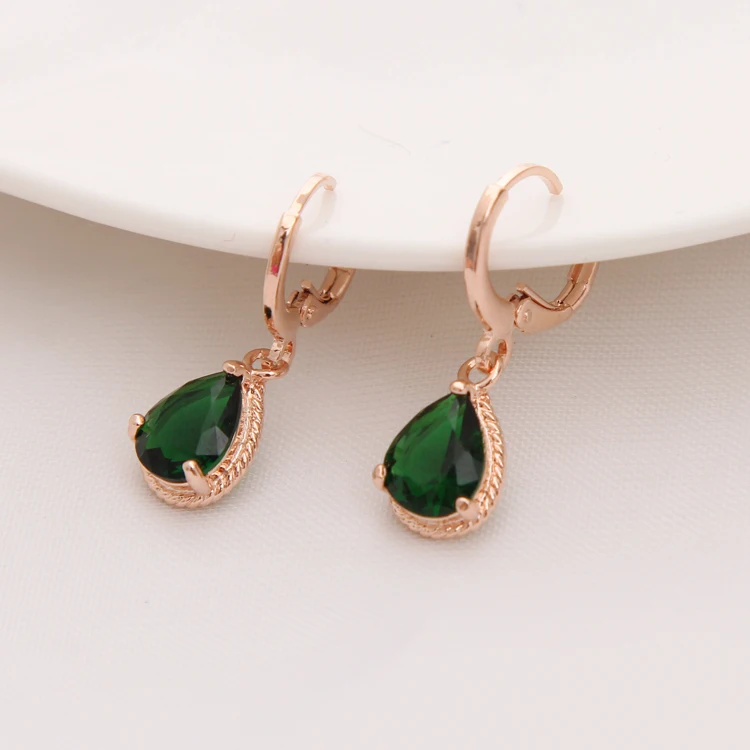 Gold Color Earrings Green Water Drop Cz Stone Pierced Dangle Gold Color Earrings Green Water Drop Cz Stone Pierced Dangle Women S Long Fashion Jewelry