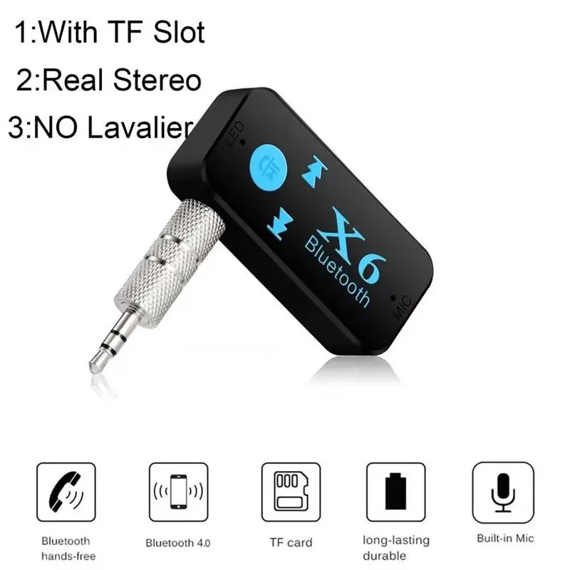 

X6 Adapter Bluetooth Receiver Auto Headphone Accessories Car Bluetooth Aux Kit Support TF Card A2DP Audio Stereo HandFree