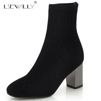 

Lsewilly Women Knitted Sock Boots 7cm Stiletto High Heels Ankle Boots for Women Autumn Boots Plus Size 42 43 Women Winter Shoes