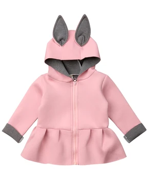 

Newest Fashion Baby Girl Coat Rabbit Ear Hooded Ruffle Autumn Winter Jacket Outwear Infant Clothes Long Sleeve Zipper Warm Coats