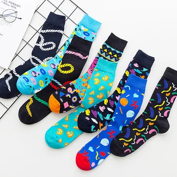

PEONFLY Fashion New 2020 Spring Summer Socks Men Funny Cartoon Pizza Hat Rope Pattern Cotton Sokken Casual Calcetines Hombre