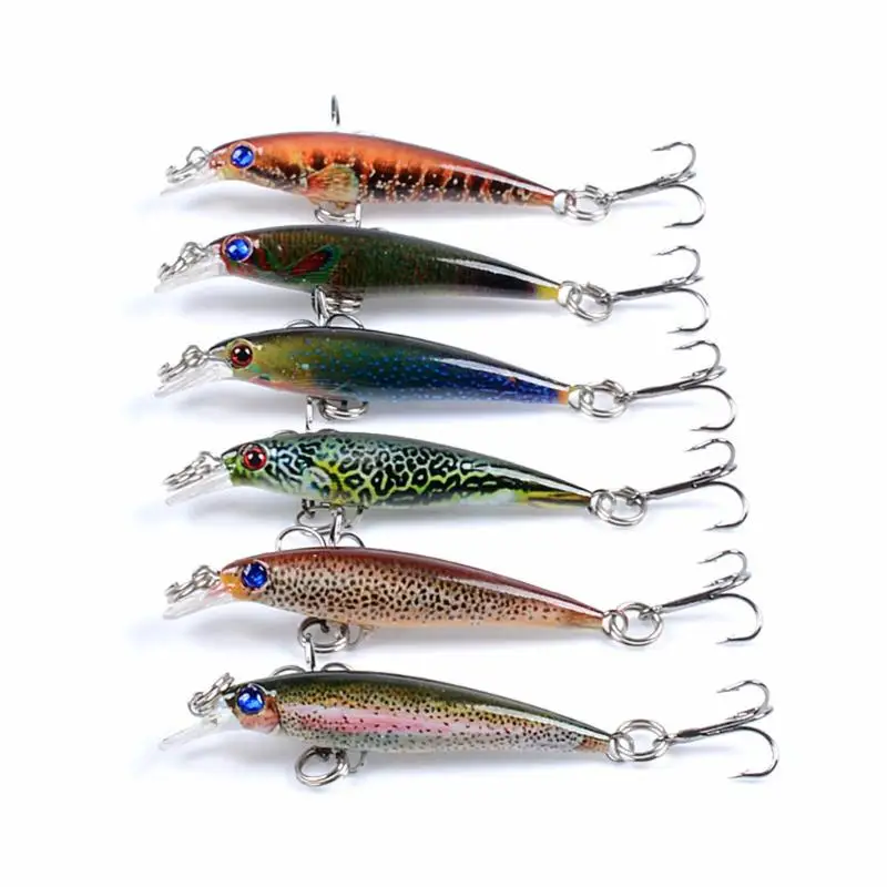 

6pcs/set 5cm 2.2g Minnow Printed Fishing Lures Bionic Bait Artificial Wobblers Crankbait with Treble Hook Fishing Tackle Pesca