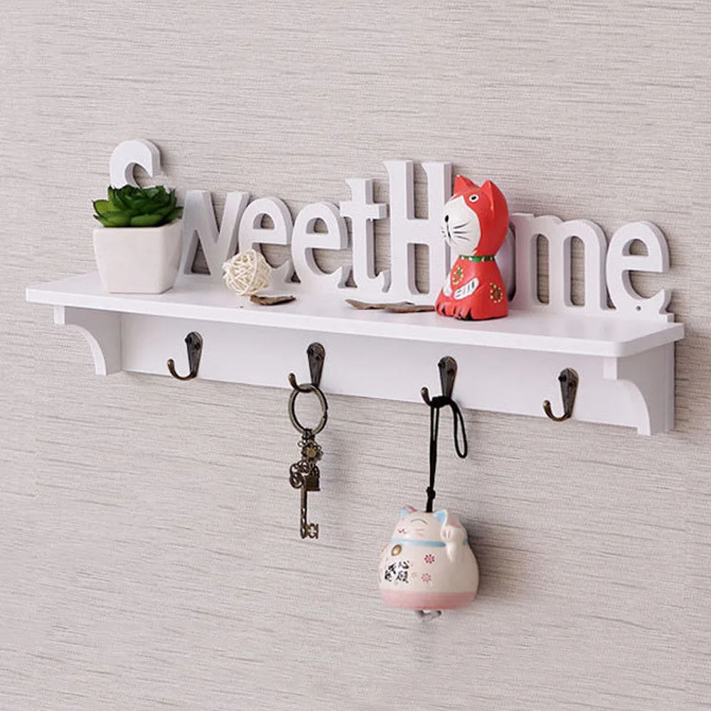 

New White Home Wall Hook Door Holder Shelf Household Supplies Coat Hat Clothes Key Hanger Storage Rack