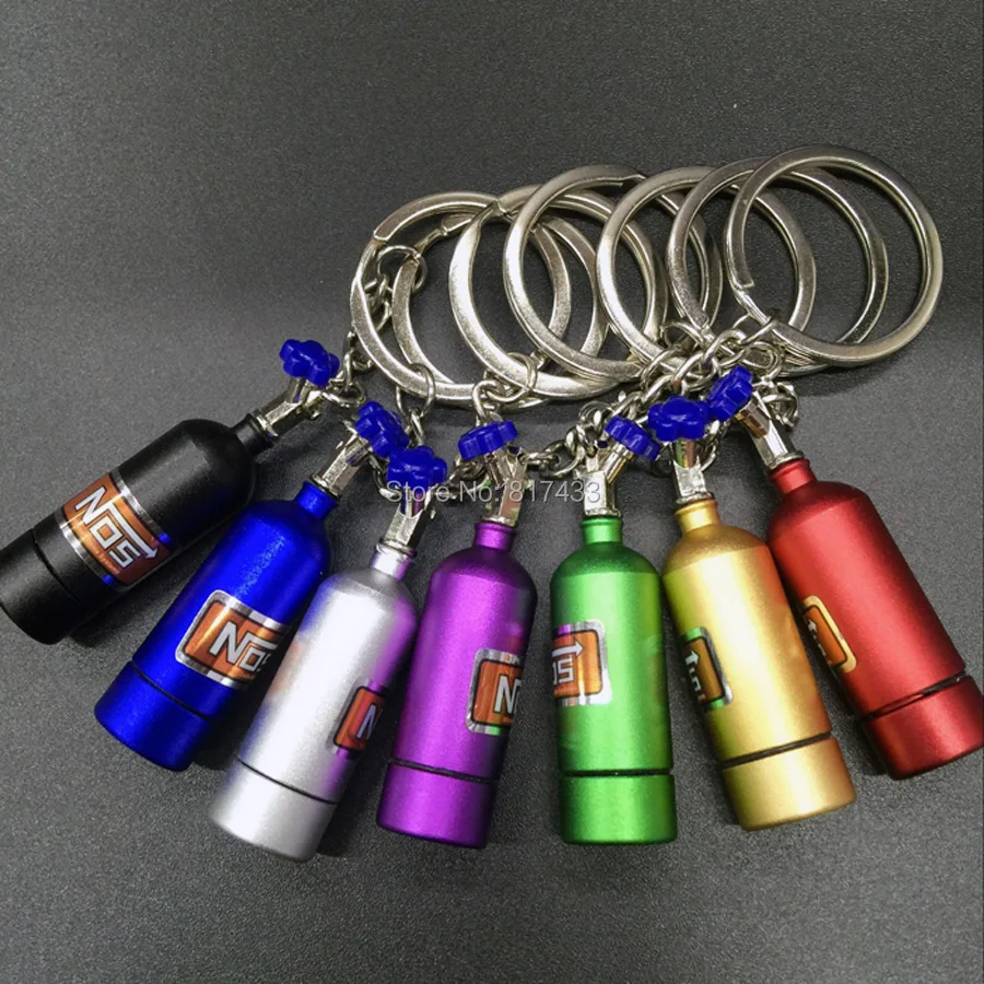 

10-200pcs 7 colors Led Lamp light NOS Mini Bottle Keychain keyring Key Chain ring with Cell Battery