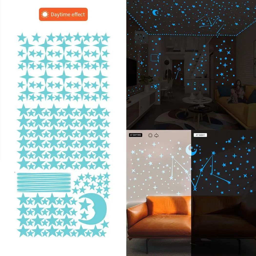 

Wall Decoration Glowing Stars Moon Dots Stickers Ceiling Wall Decor Kids Party Gift Bedroom Living Room Background Decoration