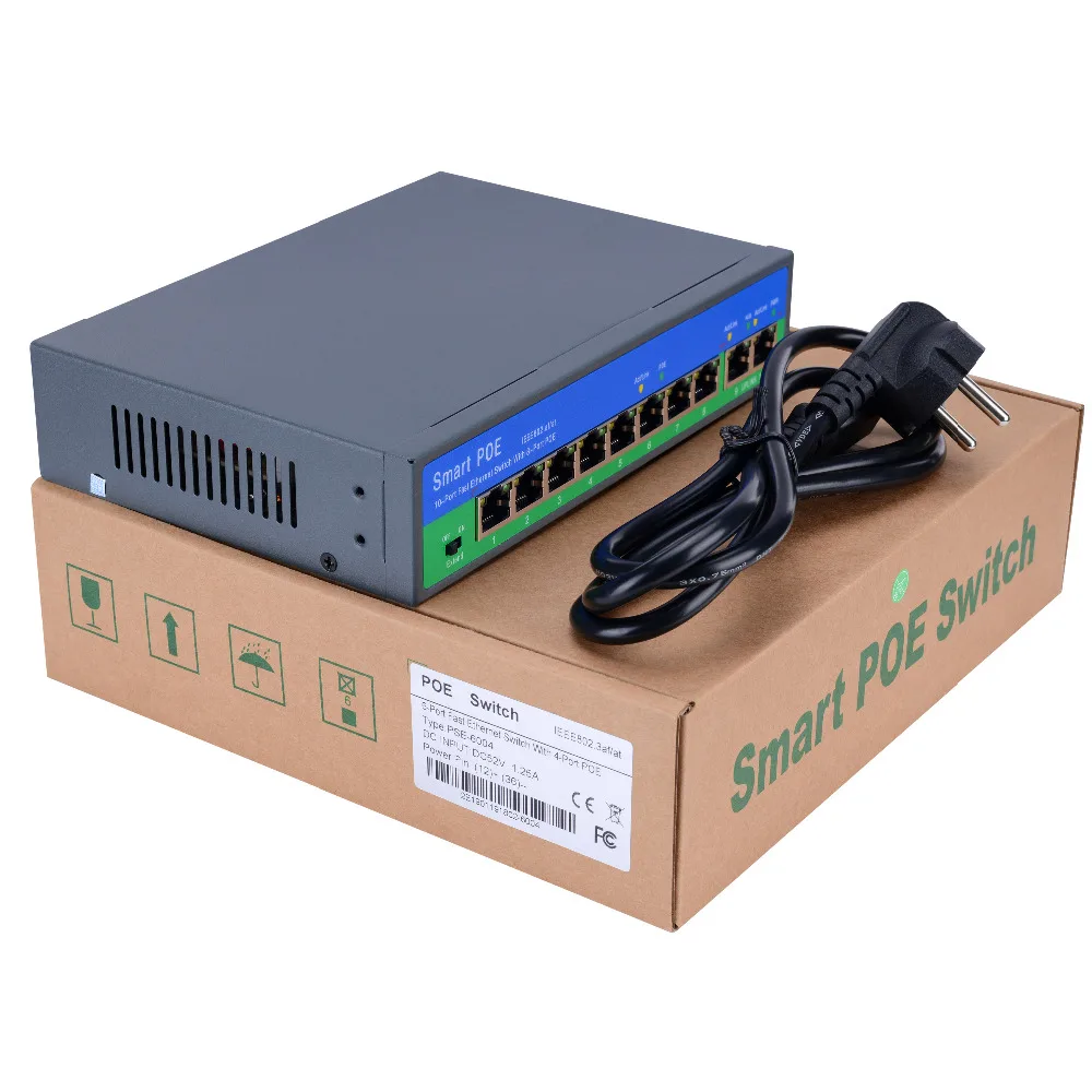 Сетевой POE коммутатор YiiSPO Ethernet с 4 портами + 2/8 2 10/100 Мбит/с стандарт IEEE 802 3 af/at 48 В