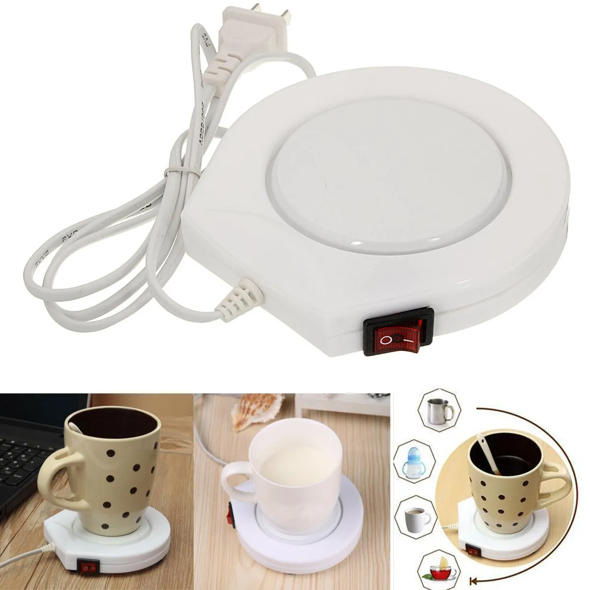 

220v White Electric Powered Cup Warmer Heater Pad Coffee Tea Milk Mug Office Kitchen House Use Warm Winter