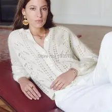 Мохеровый вязаный свитер-2019ss женский/женский белый/красный/серый круглый вырез вязаный кардиган Топ