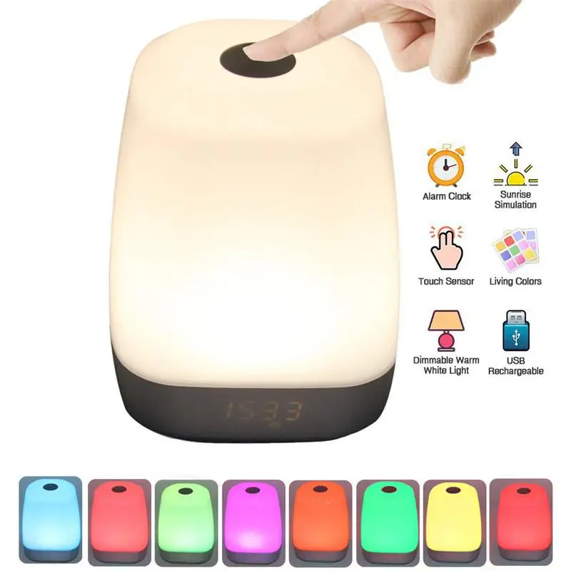 

Simulated Sunrise Wake-up Light Alarm Clock Multi-function Colorful Atmosphere Bedside Lamp Night Light