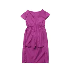 Детское платье для маленьких девочек короткий рукав комбинезон-пачка принцессы вечерние платья Фиолетовый Детская наборы с v-образным