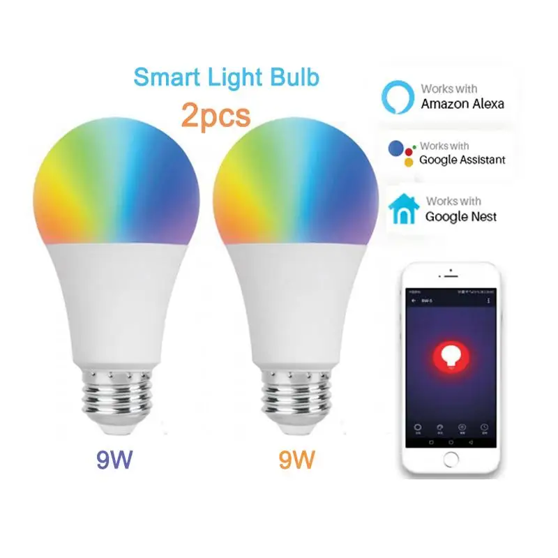 

Hot sale Smart LED Bulb Wifi RGB White Timing Function Dimmable LED Lamp 220V 110V Compatible with Amazon Alexa/Google Home