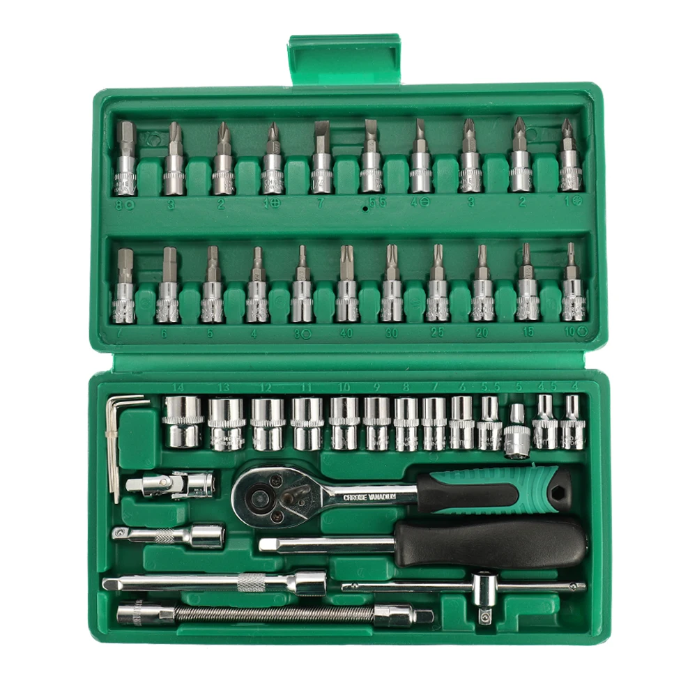 

46pcs Multifunctional Professional Steel Socket Wrench Tool Set Car Repair Toolbox Automobile and Motorcycle Tools