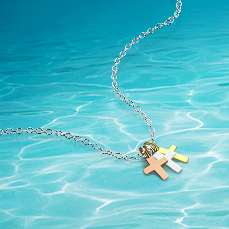 

925 Sterling Silver Three Colors Cross Necklace For Women Fashion Link Chain Pendant Necklace Exquisite 925 Jewelry
