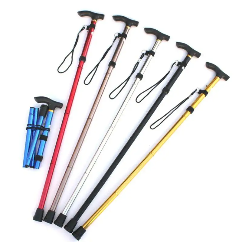 Senderismo plegable Stick para ancianos Trekking rastro ultraligero 4-sección 84-93 CM ajustable bastones de aleación de aluminio de caminar palos