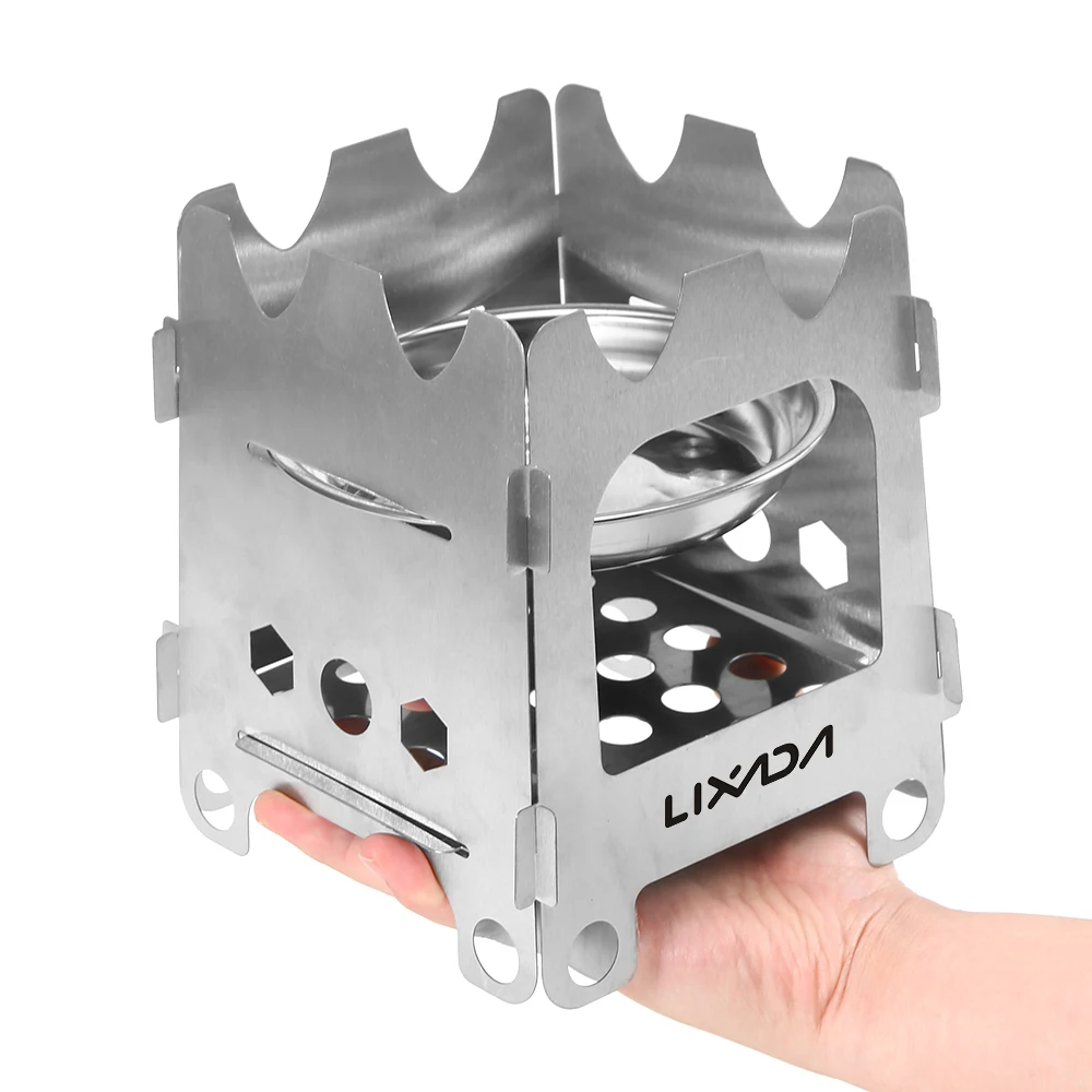 

Lixada Outdoor Titanium Stove Ultralight Folding Stainless Steel Wood Stove Alcohol Stove with Tray Camping Hiking Backpacking