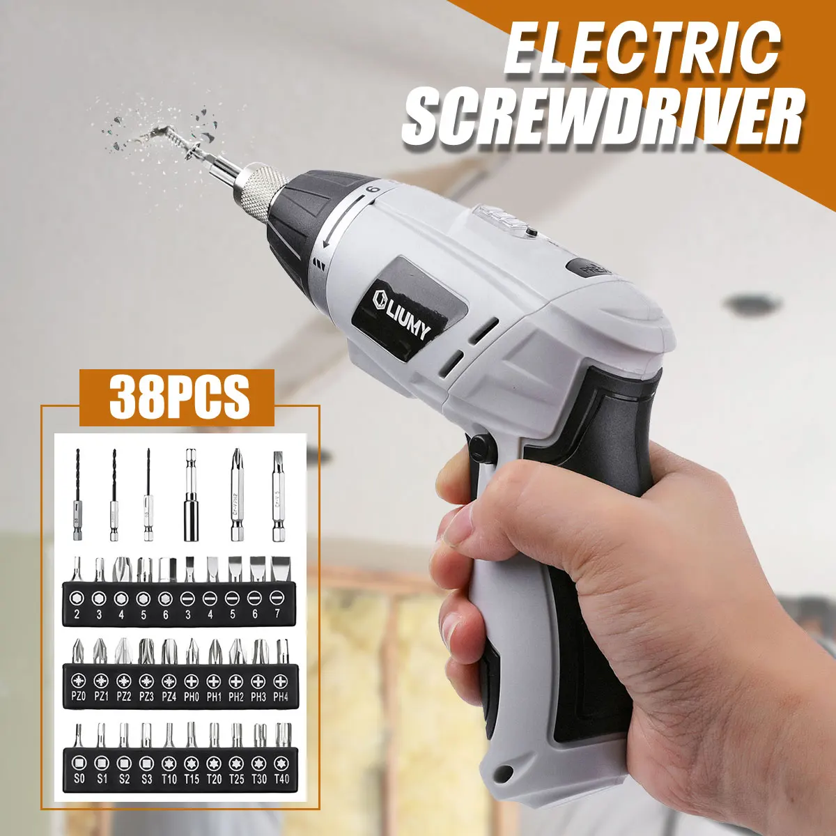 

38pcs Portable 3.6V 1300mAh USB Charger Electric Screwdriver Set Cordless Drill Power Electric Screw Driver Tool With Screw Bits