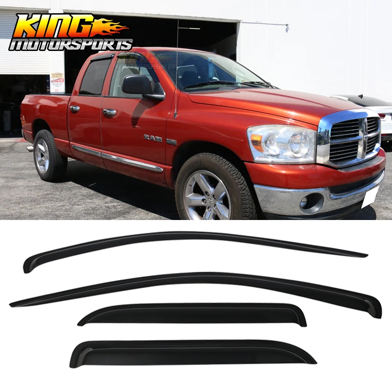 Fits 02-09 Dodge Ram Quad Cab Window Visors 4Pc Set Smoke/Tinted Acrylic