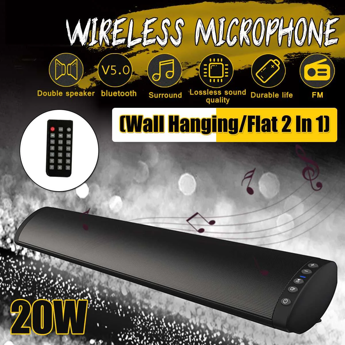 

Remote control 20W Sound Bar Bluetooth Soundbar Column Dual Subwoofers Speaker Sub Woofer Surround Stereo Home Theatre System