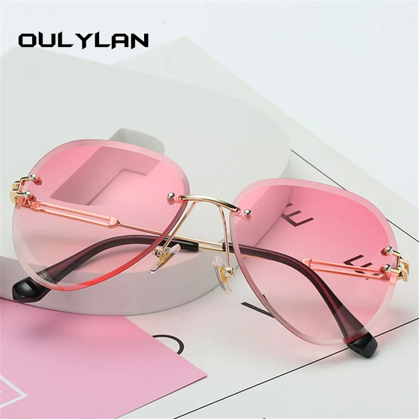 Oulylan, солнцезащитные очки без оправы, женские, фирменный дизайн, солнцезащитные очки, градиентные оттенки, режущие линзы, женские, без оправы, металлические очки, UV400