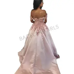 Розовое платье на выпускной с открытыми плечами элегантное милое кружевное платье с аппликацией 3D Цветы длинное вечернее платье вечерние