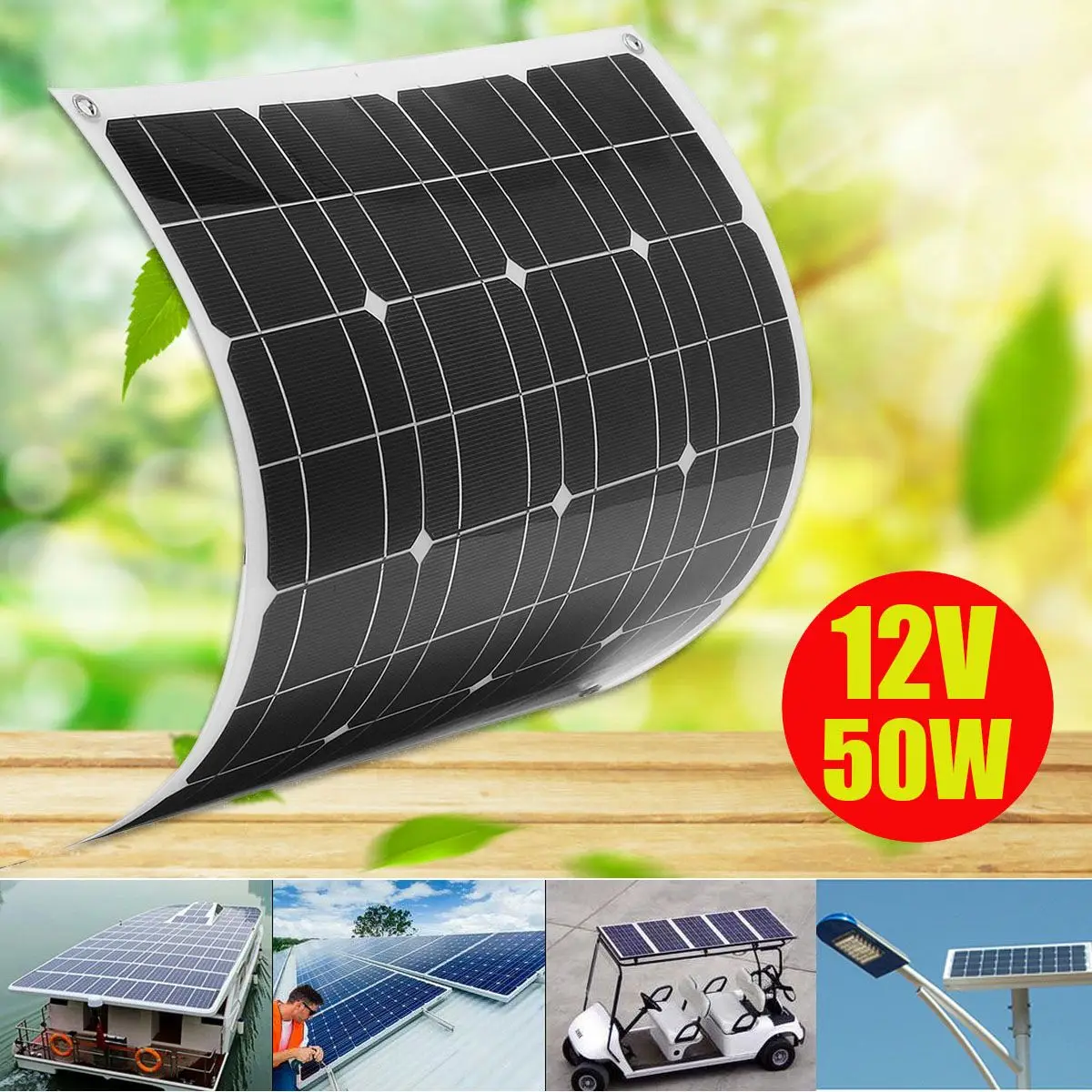 

KINCO 12V/50W Semi-Flexible Solar Panel Monocrystalline Silicon Solar System Power Supply For Car Battery Charger