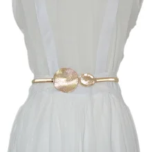 Золотые циркулярные гладкие Свадебные дизайнерские эластичные ремни с пряжкой для женщин и девушек, тянущийся обтягивающий пояс на талии, металлический женский ремень