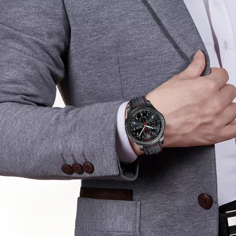 For Samsung Galaxy Watch 46mm Genuine Leather Carbon Fiber Band Strap For Gear S3 Classic Frontier Leather Bracelet For Amazfit For Samsung Galaxy Watch 46mm Genuine Leather Carbon Fiber Band Strap For Gear S3 Classic Frontier Leather Bracelet For Amazfit