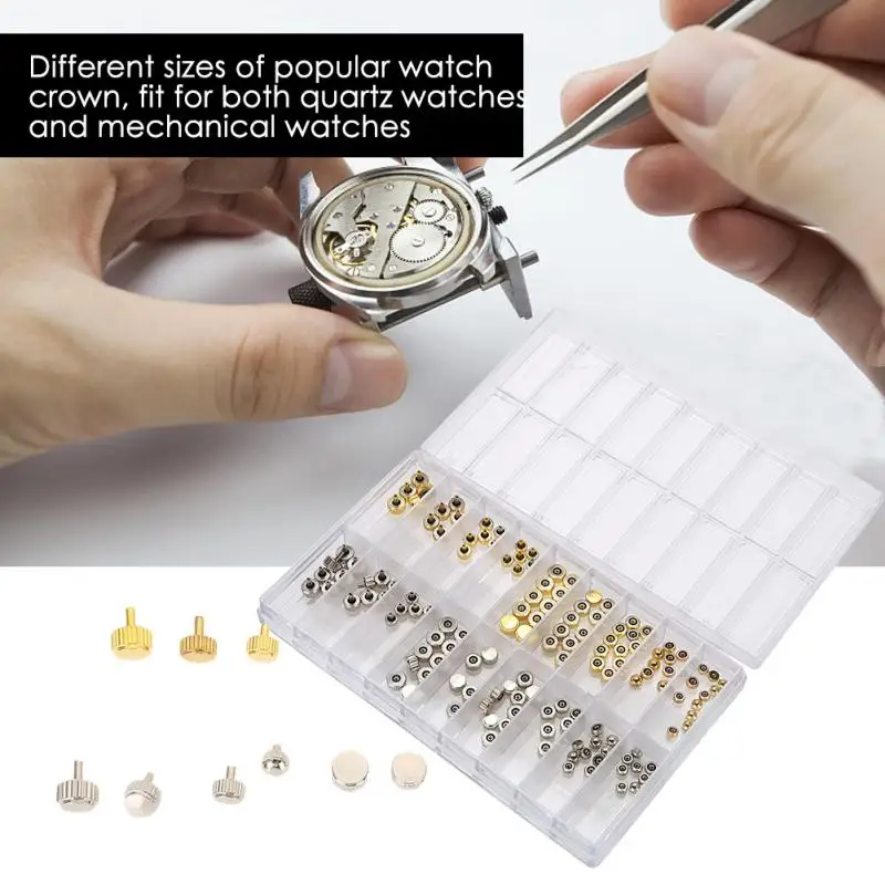 

Watch Crown Parts Set Lot Replacement Assorted Gold & Silver Dome Flat Head Watch Accessories Repair Tool Kit For Watchmaker