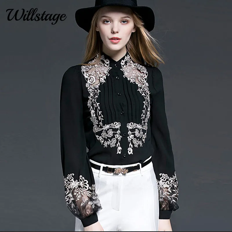 Willstage Новинка 2019 Весенняя блузка женские рубашки с длинным рукавом и цветочной