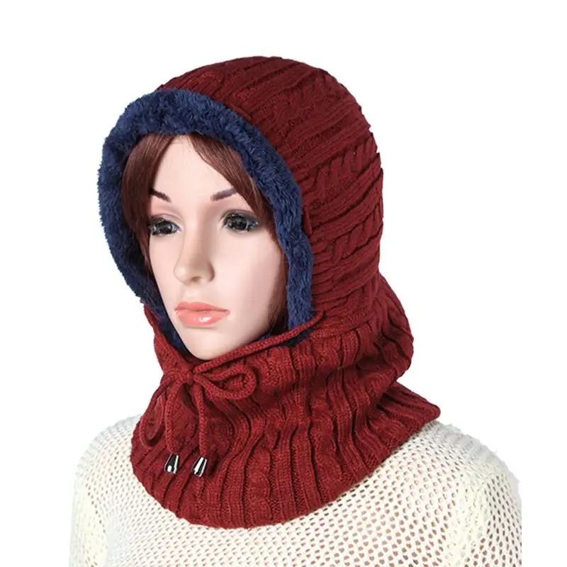 

Plush Knitted Hooded Neck Warmer Cap For Women Men,Fall Winter Warm Thick Knit Beanie Hat With Earmuffs Hooded Scarf Ski Beanies