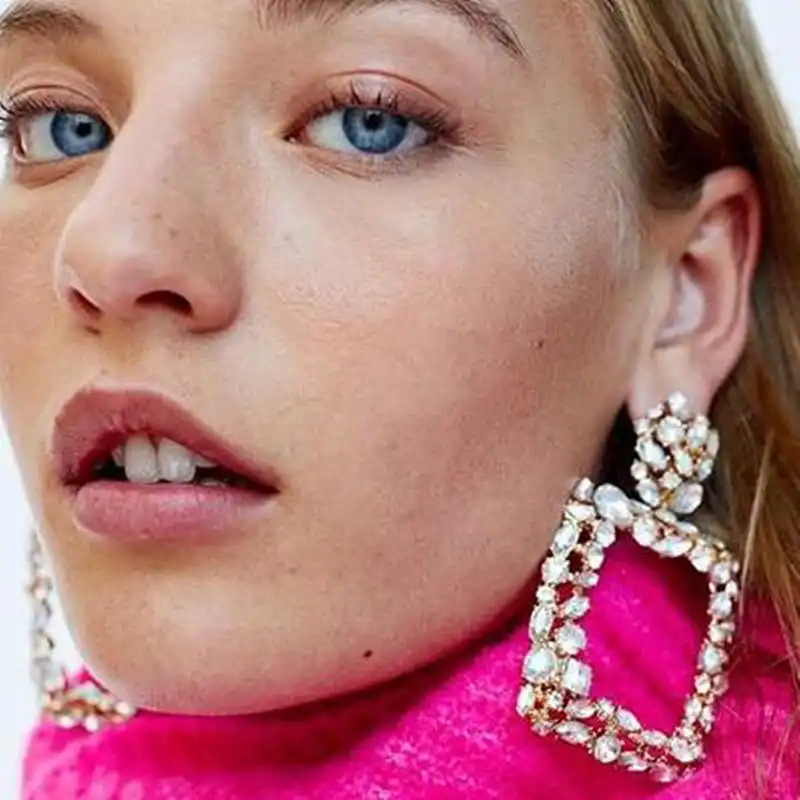 

Trendy ZA Big Rectangle Crystal Drop Earrings for Women 2019 New Fashion Jewelry Statement Rhinestone Earrings Party Bijoux