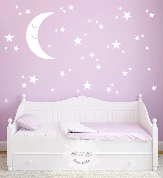 

Lovely Baby Nursery Clouds Stars Wall Sticker Moon Clouds Wall Decal Kids Room Decor Easy Wall Art Children Cut Vinyl Decor