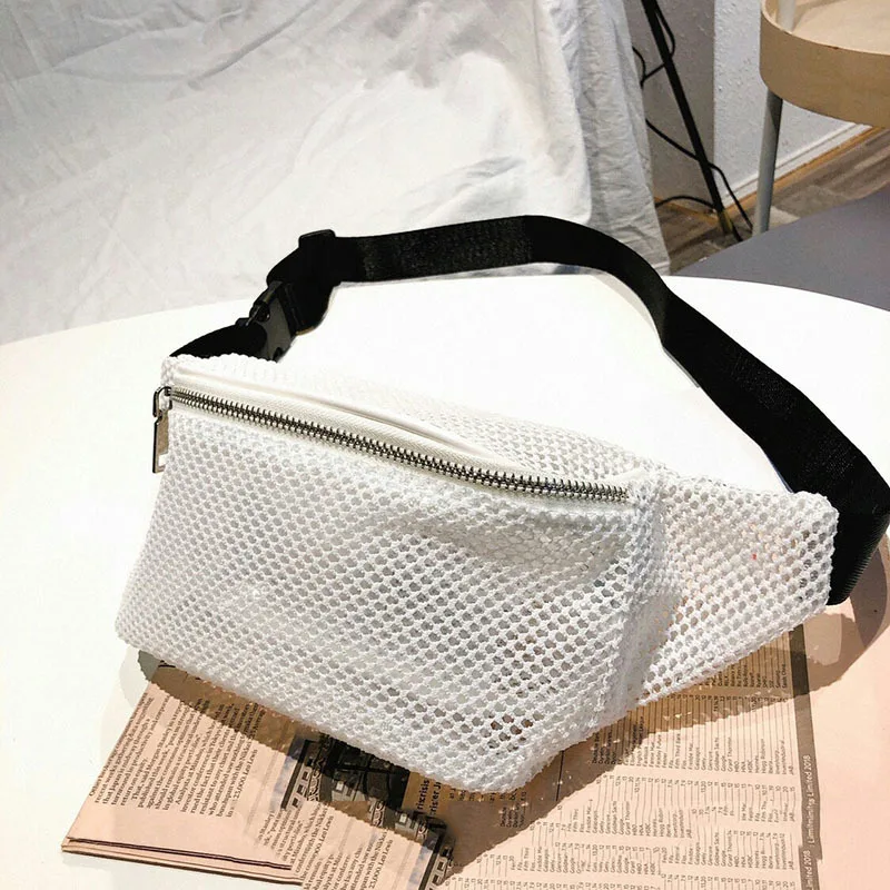 

[Super Seabob] 2019 Spring Summer White Black Color New Hollow Out Black Single Strap Zipper Chestbag Shoulder Bag LM593