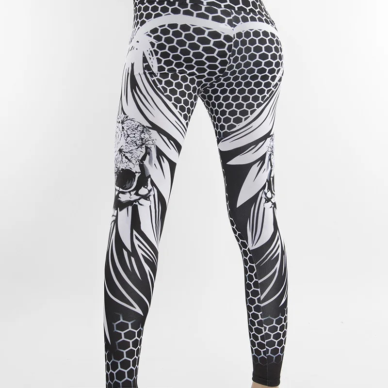 

2019 New Honeycomb Skeleton Head Printing Leggings Push Up Elastic High Waist Trousers Ropa De Deporte Mujer Ez*