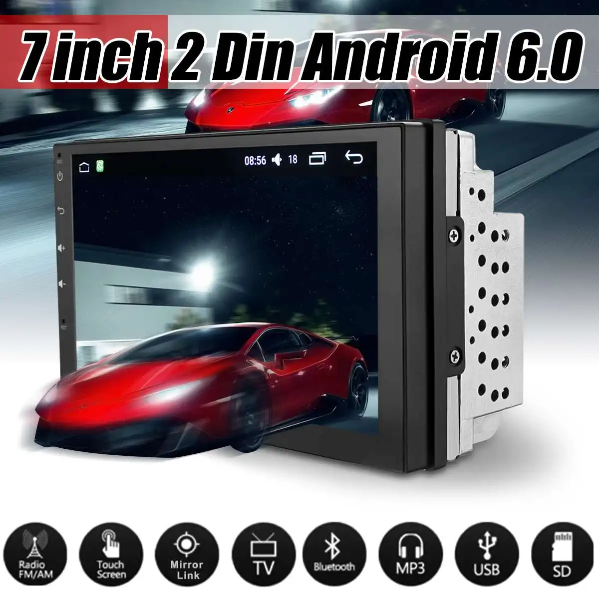 

7 inch Android 6.0 HD 2 DIN Bluetooth WiFi Car Radio Stereo Video MP5 Player GPS Navigation Autoradio + Rear View Camera