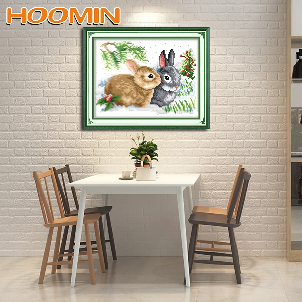 

HOOMIN Needlework Sets Embroidery kits 11CT Print Cloth Crafts DIY Rabbit Pattern Cross Stitch