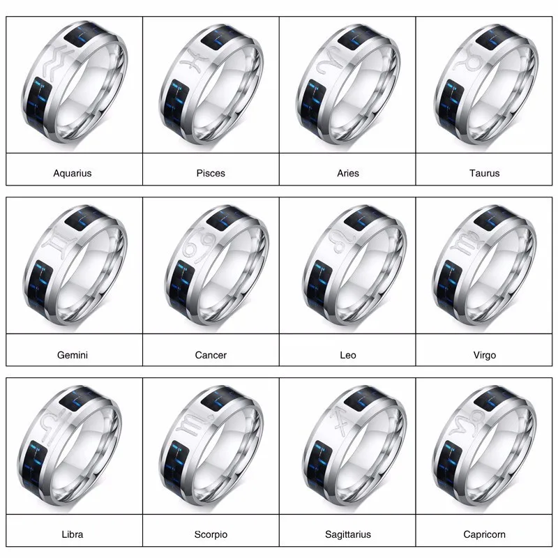 Vnox, 12 созвездий, Водолей, кольца для мужчин и женщин, 8 мм, нержавеющая сталь, кольцо из углеродного волокна, комфортная одежда