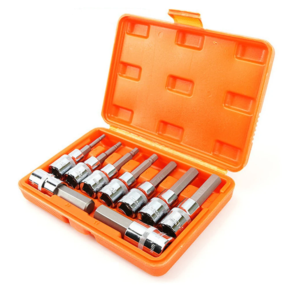 

9pcs 1/2" Chrome Vanadium Steel Lengthened Hexagon Socket Set Sleeve Kit for Auto Repair Shop Factory DIY