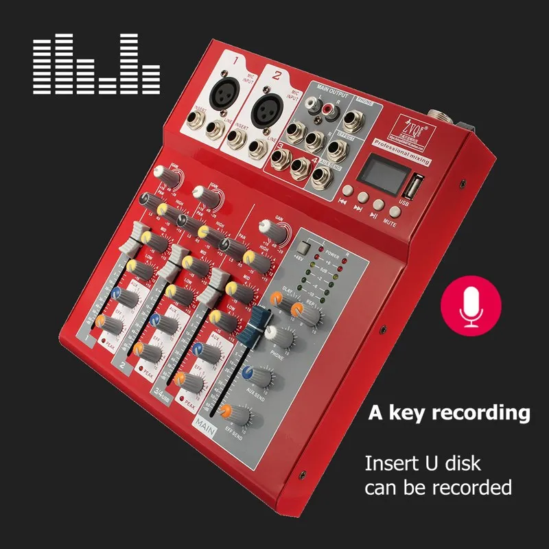 

LEROY 4 Channel Recording Sound Mixing Console 48V mixer with USB Digital Mixer Sound Mixing Console with Bluetooth Record