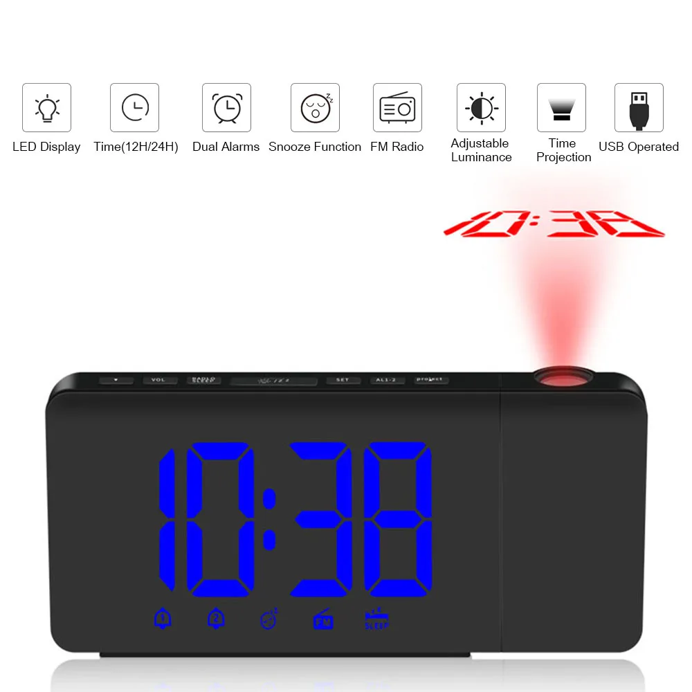 USB проекционный будильник светодиодный дисплей цифровые часы с вращающимся