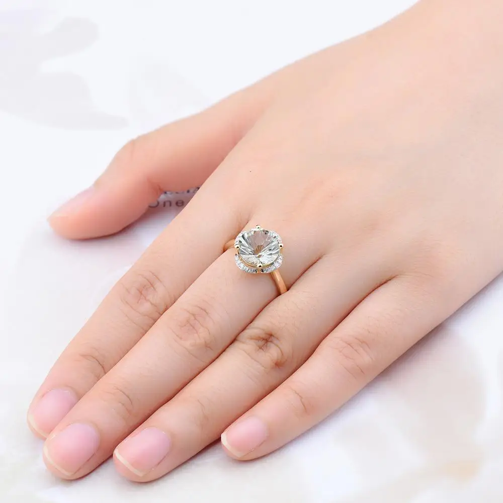 LP Solid 14KY Gold Diamond Ring Natural Green Amethyst 3.76CT Special Daisy cutting Fine Fashion Gemstone Jewelry For WomenGift