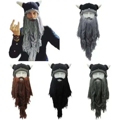 Рождественский забавный мужской вязаный парик викинга с длинной бородой, Роговая шапка Vagabond, Варвара, сумасшедшая Лыжная шапка, шапочка для Хэллоуина, Великобритания