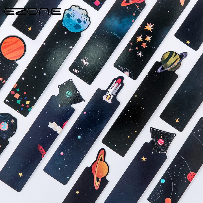 

EZONE 30Pcs/Set Planet Shape Bookmarks Message Card Dropshipping Bookmarks Black Paper Book Holder Creative School Office Supply