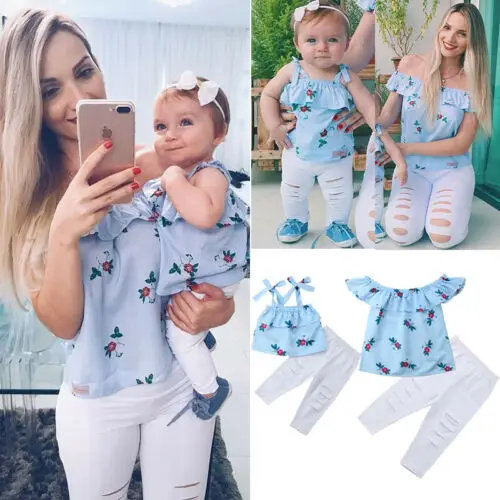 

Summer New Mother and Daughter Matching Women Girl Princess 2PCS Outfits Family Cute Girls Clothes
