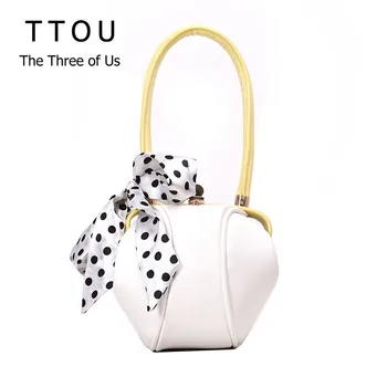 

TTOU Fashion Women Handler PU Leather Mini Bucket Bag High Quality Panelled Color sac a main Ribbons Flap Shoulder bag