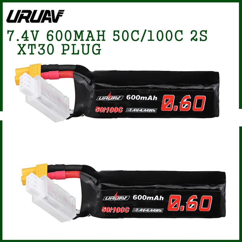 

2PCS URUAV 7.4V 600mAh 50C/100C 2S Lipo Battery XT30 Plug for XK K130 Helicopter RC Drones FPV Quadcopter Power Charging