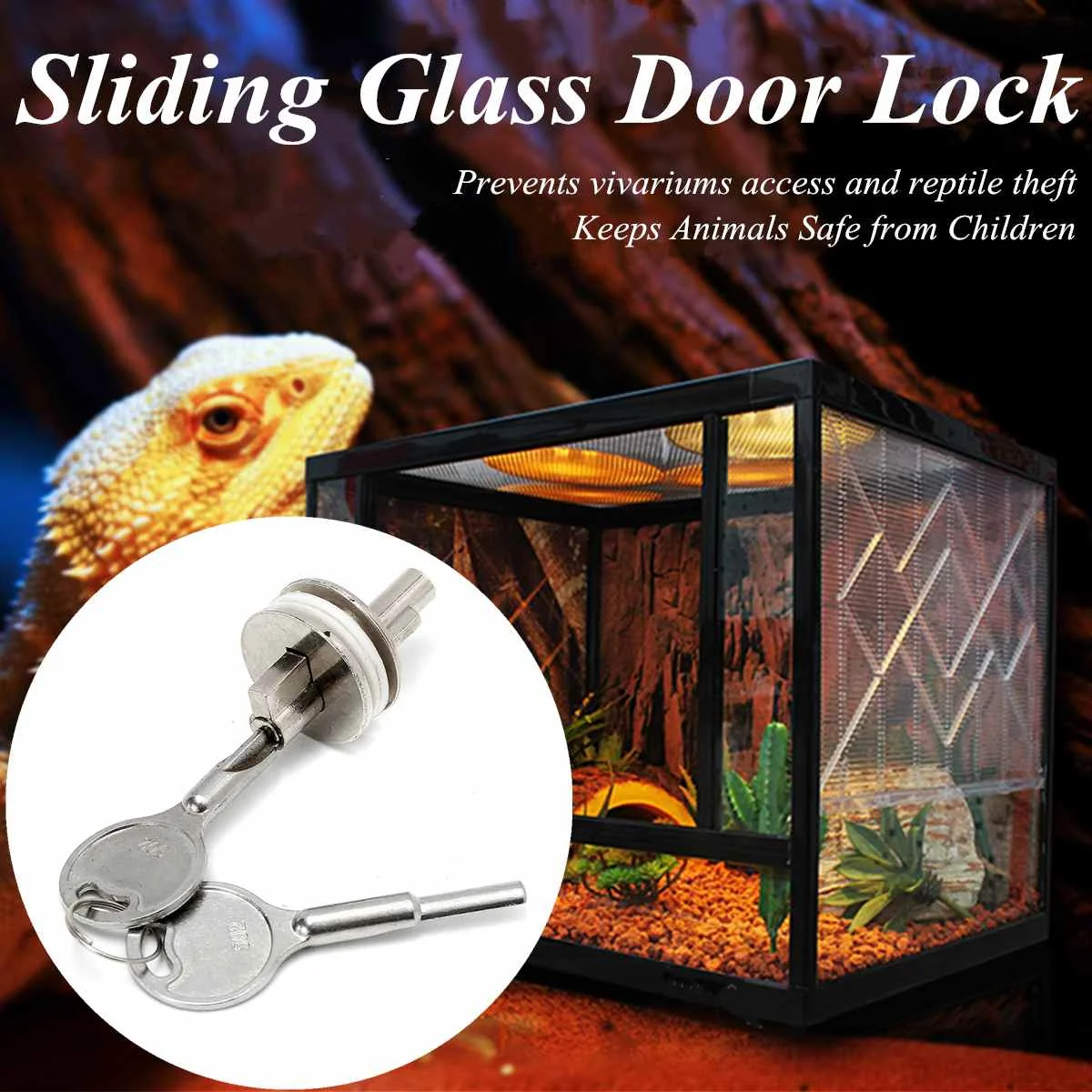 

Sliding Glass Door Showcase Cabinet Reptile Vivarium Terrarium Lock With 2 Keys Zinc Alloy Fits for 5-8mm Toughened Glass