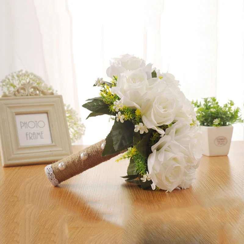 Искусственный белый букет цветов Свадебный букет ручной работы Листья жемчужные цветы Свадебные букеты невесты