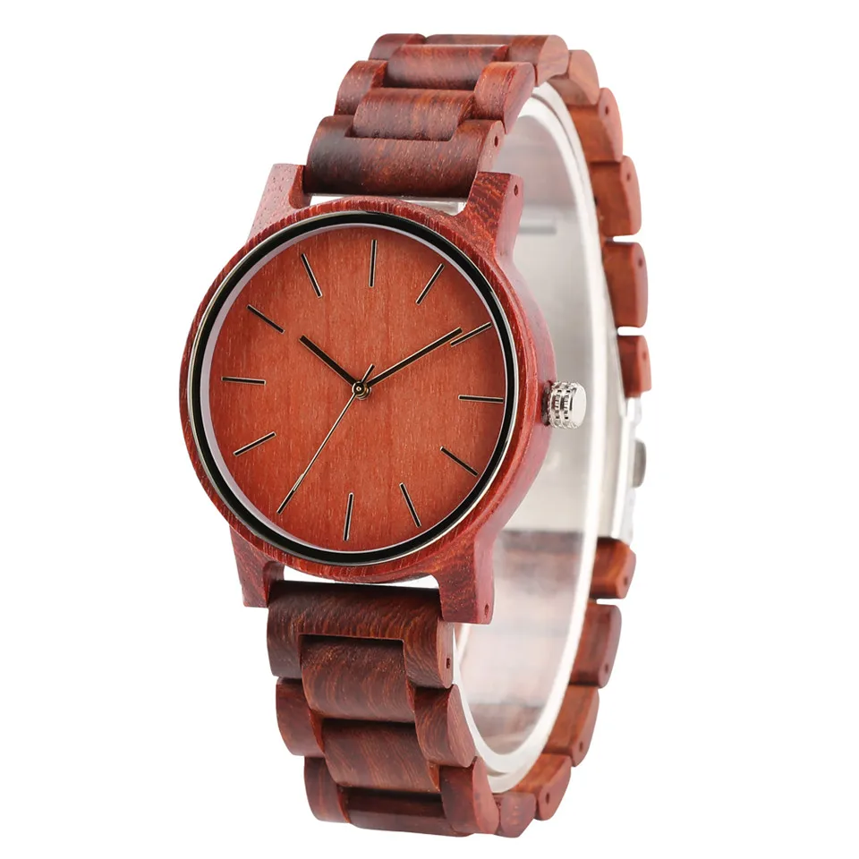

Casual Simple Red Wooden Women Watches Quartz Analog Wood Band Wrist Watch Men Bangle Clock 2019 New Fashion Unisex Timepieces
